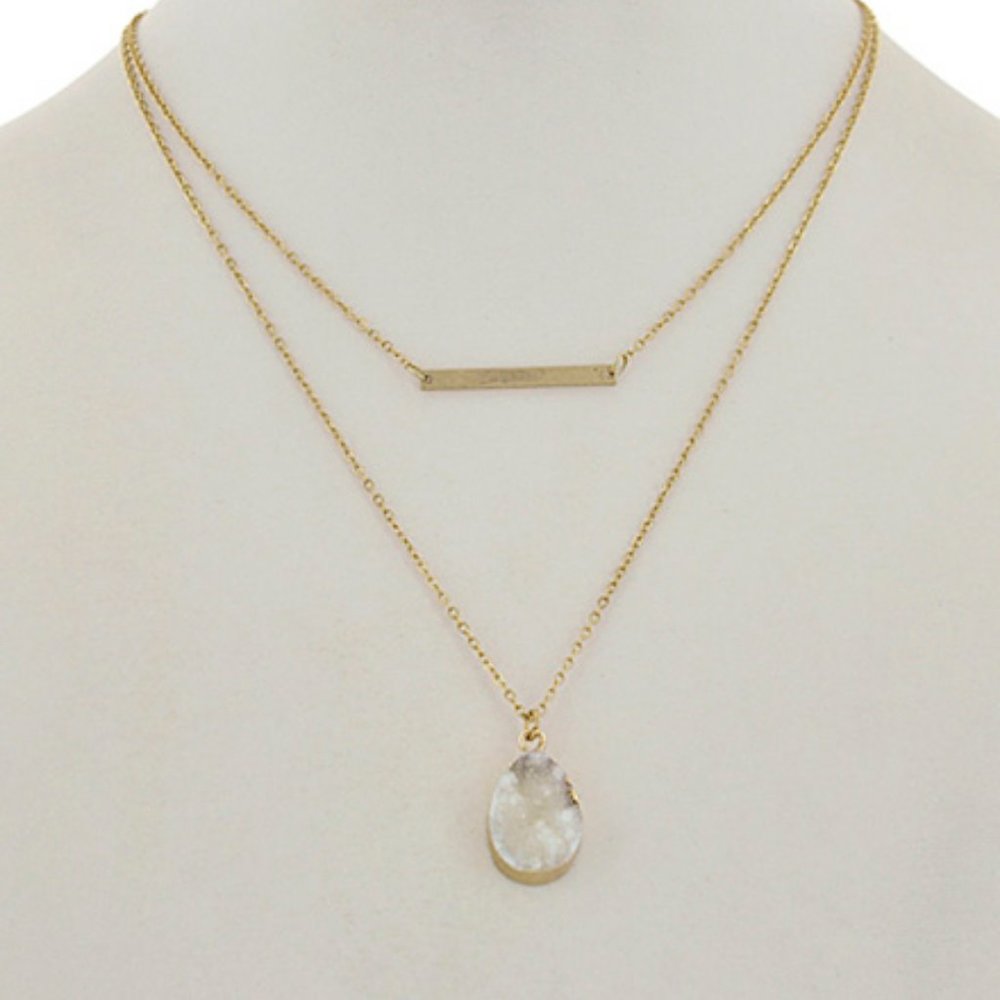 Gold Tone/White Druzy Stone Teardrop Necklace Set